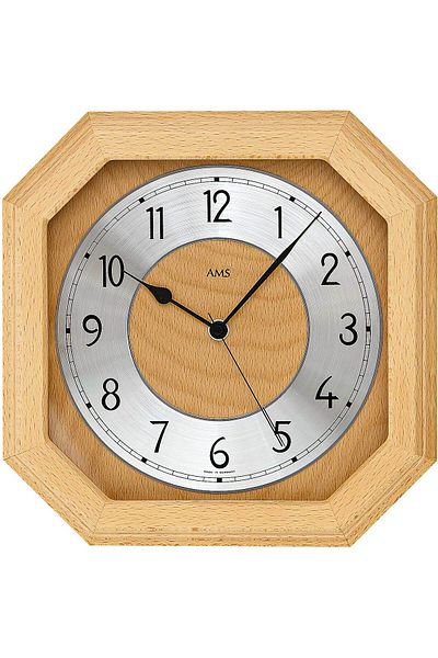 AMS Wall Clock 5864/18, Quartz, Brown, Analogue, Classic
