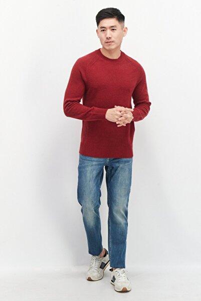 CELIO Men Crew Neck Knitted Sweater, Red