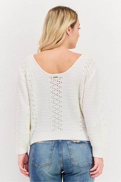 Hurley Women Round Neck Crochet Sweater, White