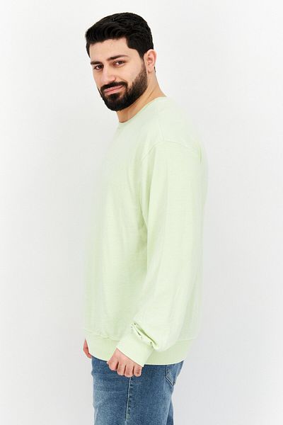 Sovereign Code Men Crew Neck Long Sleeves Solid Sweatshirt, Lime Green