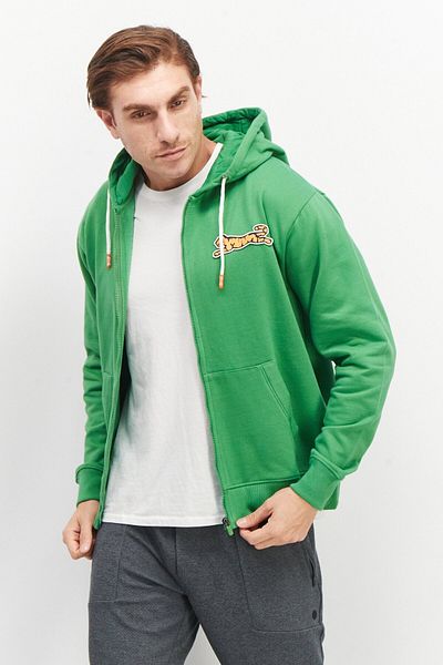 Le tigre Men Full Zip Long Sleeve Patch Logo Sweatshirt, Green
