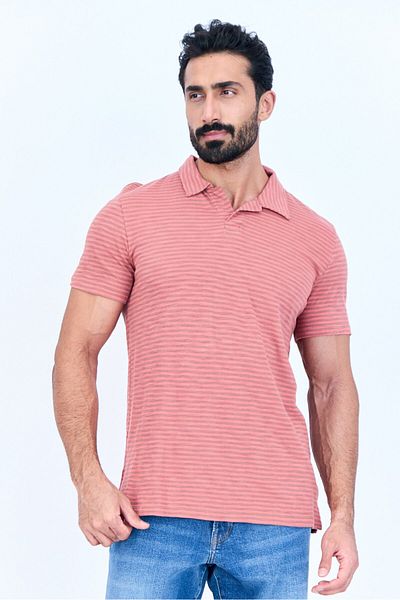GAP Men Regular Fit Stripe Short Sleeves Polo Shirt, Red