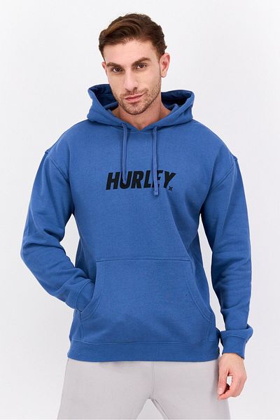 Hurley Men Sportwear Fit Long Sleeves Outdoor Hooded Sweatshirt, Blue