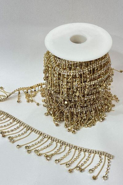 Hayalperest boncuk Chained Rhinestone Tasseled Ribbon 1 Mt