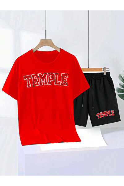 MODAVİBE مزيج من القطن والبوليستر، بدلة تي شيرت قصيرة من القماش المرتفع بخيطين