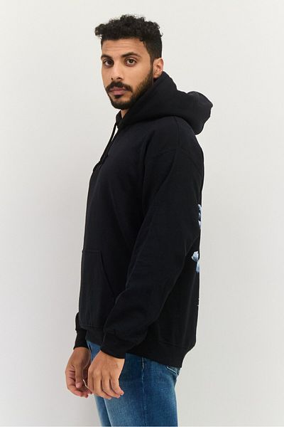 Night Addict Men Hooded Graphic Print Long Sleeves Sweatshirt, Black