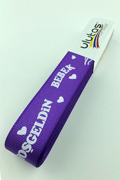 Hayalperest boncuk Μωβ Welcome Baby Printed Grosgrain Κορδέλα 2,5 εκ