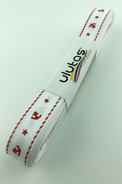 Hayalperest boncuk Panglică Grosgrain cu Motiv Ancoră Roșie 1,5 Cm
