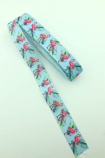 Hayalperest boncuk Μπλε Flamingo Printed Grosgrain Κορδέλα 10 Mt