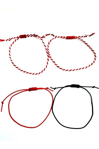 BAE ATOLYE Marteniçka, Black, Red 4-Pack Macramel Rope Bracelet (Adjustable)