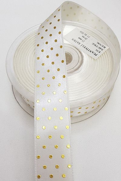 Hayalperest boncuk Panglică din satin imprimată cu buline aurii 2,5 cm