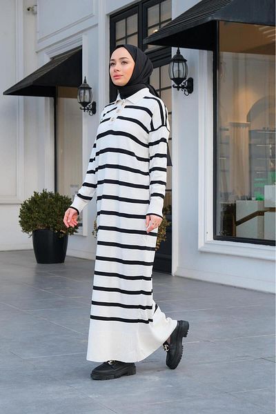 STİLZERAFET Rochie tricotată cu nasturi cu gât polo