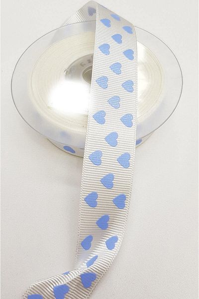 Hayalperest boncuk Κορδέλα Grosgrain με στάμπα μπλε καρδιάς 2,5cm