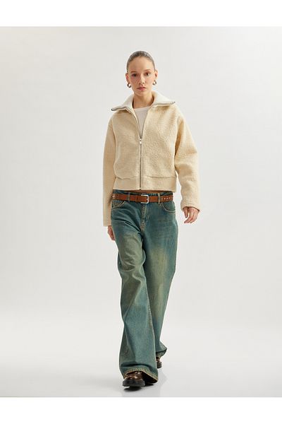 Koton Zippered Collar Detailed Plush Jacket