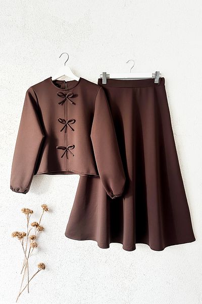 MODAQU Brown Bow Skirt Set