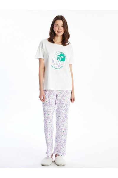 LC Waikiki Σετ γυναικείες πιτζάμες με στάμπα LCW DREAM Crew Neck