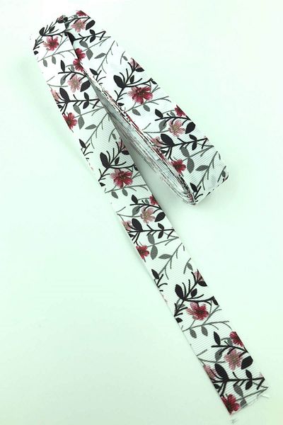 Hayalperest boncuk Panglică Grosgrain Imprimată cu flori ramificate 10 Mt