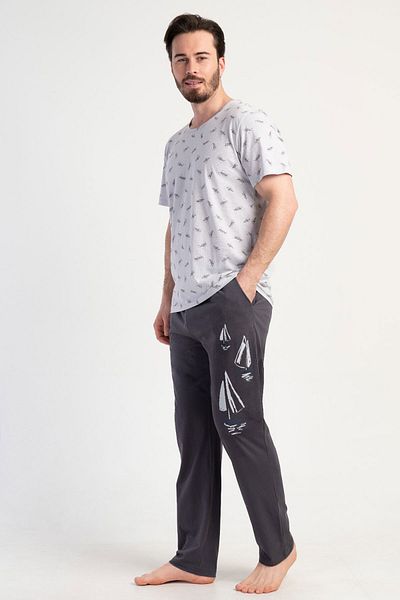 VİENETTA Cotton Men's Large Size Short Sleeve Pajama Set, 311306