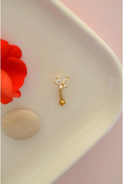 Sacce Scarves&Accessories Stone Detailed Butterfly Patterned Steel Rook Piercing - Eyebrow Navel Lobe Compatible