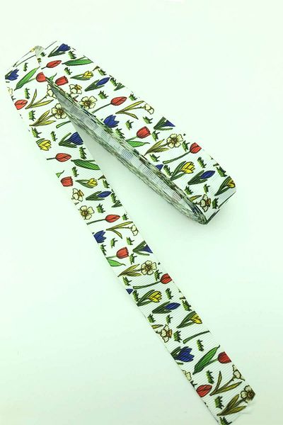 Hayalperest boncuk Κορδέλα Grosgrain με στάμπα Tulip And Daisy 10 Mt