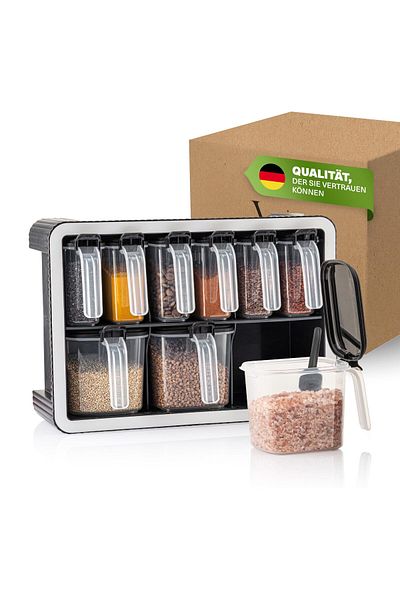Viwares Gewürzdosen 9er Set mit Wandhalterung und Löffeln, Luftdicht, BPA-frei, Transparent