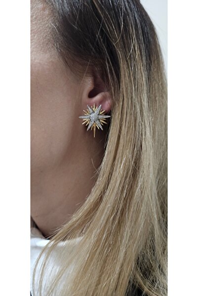 staınless steel Melekcehobi Takı Çift Renkli Kuzey Yıldızı Çelik Küpe