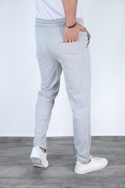 Bürke Men's Gray Color Elastic Waist Lace-Up Quality Casual Winter Trousers