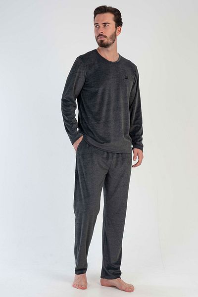 VİENETTA Men's Velvet Long Sleeve Pajama Set, 306005