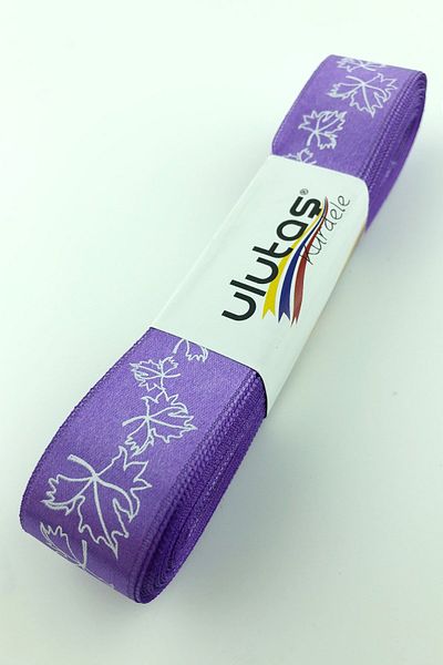 Hayalperest boncuk Panglică de Satin Imprimată Frunze Mov 2,5 Cm