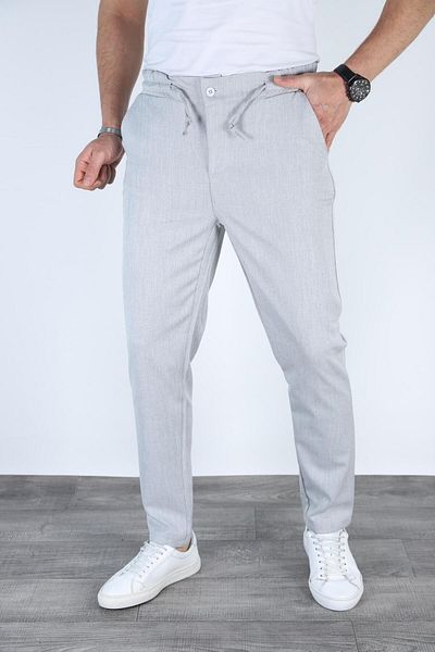 Bürke Men's Gray Color Elastic Waist Lace-Up Quality Casual Winter Trousers