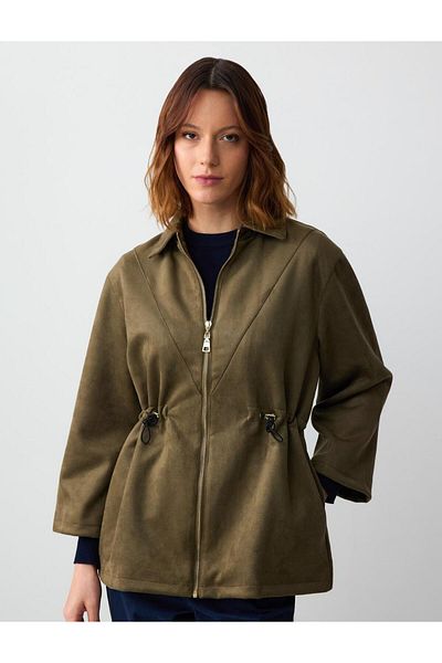 Jimmy Key Khaki Relaxed Fit Waist Lace-Up Suede Look Jacket