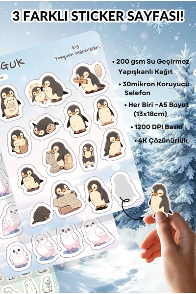 GUGUK Cute Winter Animals Sticker Leaves Set