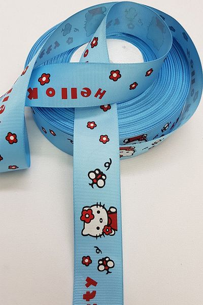 Hayalperest boncuk Μπλε Hello Kıtty εμπριμέ Grosgrain κορδέλα 3 εκ