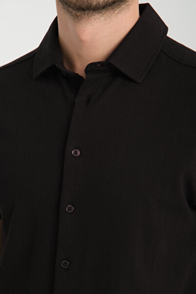 Frappoli Ανδρικό μαύρο αθλητικό πουκάμισο Lucero από 100% βαμβάκι που δεν συρόμενο με λεπτή λαιμόκοψη πόλο