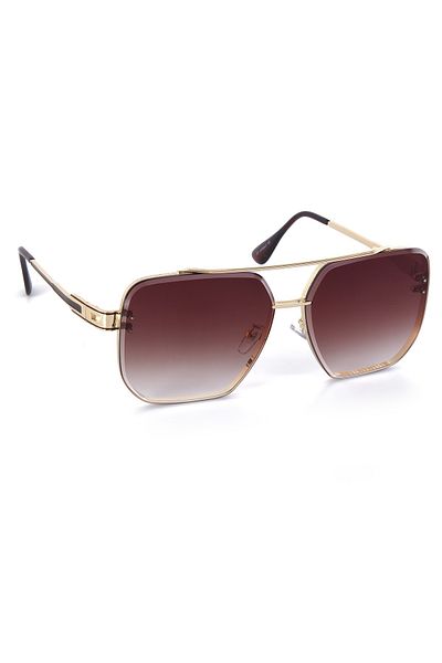 Di Caprio Brown Big Metal Square Pilot Model Men's Sunglasses
