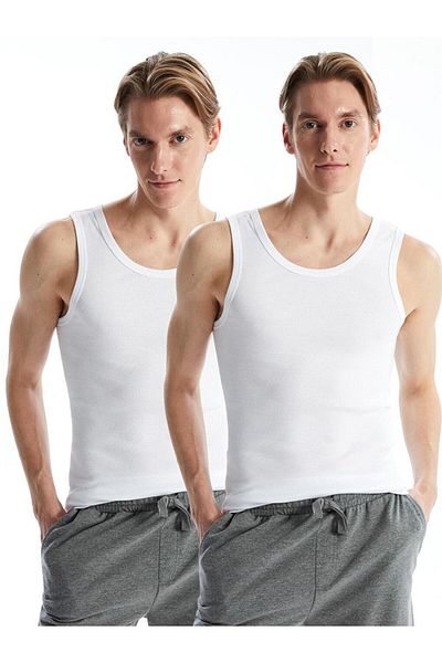 LC Waikiki U-Neck Combed Cotton Men's Undershirt, 2-pack