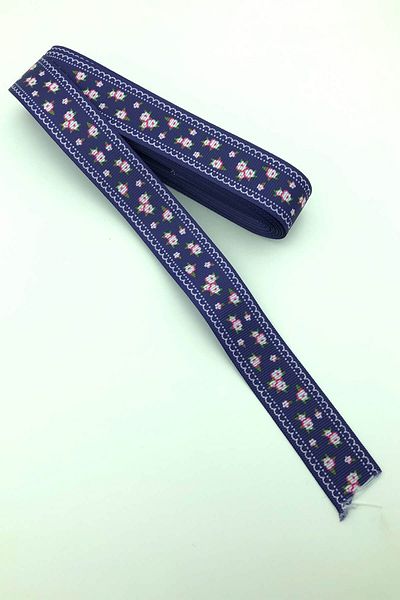 Hayalperest boncuk Cutie Grosgrain Imprimată Cu Motiv Floral Mic Albastru Marin 10 Mt