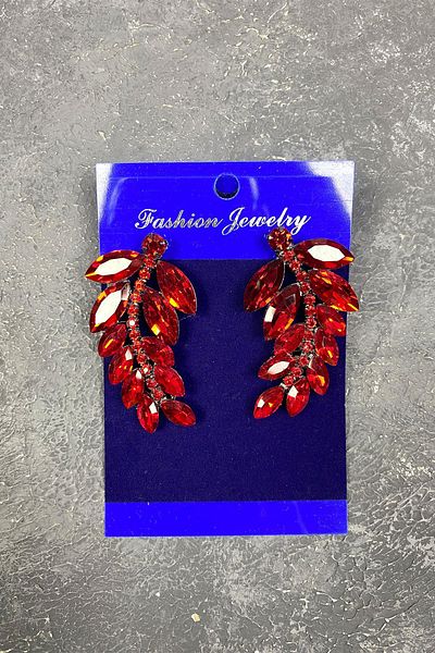 Hayalperest boncuk Red Leaf Pattern Bridal Earrings with Stone Detail