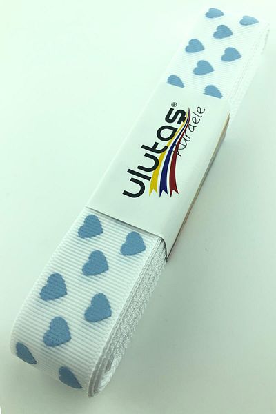 Hayalperest boncuk Baby Blue Heart Printed Grosgrain Κορδέλα