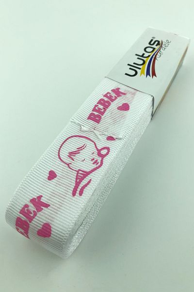 Hayalperest boncuk Λευκό Ροζ Welcome Baby Printed Grosgrain Κορδέλα 2,5 εκ