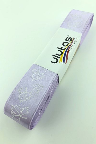 Hayalperest boncuk Panglică Satin Imprimată Frunze Liliac 2,5 Cm