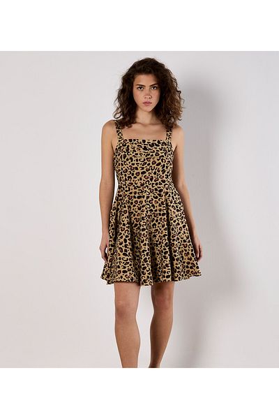 Apricot Godet-rock-kleid Mit Tiermuster