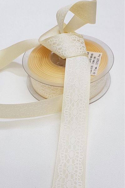 Hayalperest boncuk Κρεμ Δαντέλα Μοτίβο Τυπωμένη Κορδέλα Grosgrain 2,5cm