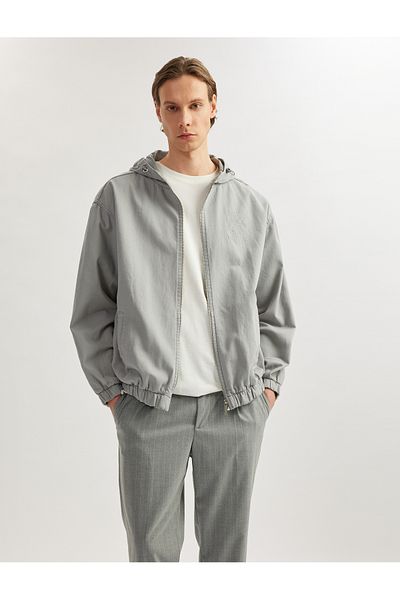 Koton Cotton Pocket Detailed Embroidered Zippered Oversize Hooded Jean Jacket