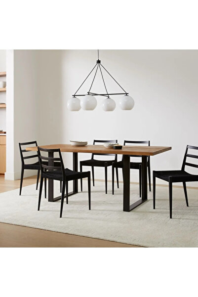 BRK Design Ahşap Masif Retro Tasarım Ceviz Renk Yemek Masası Mutfak Masası