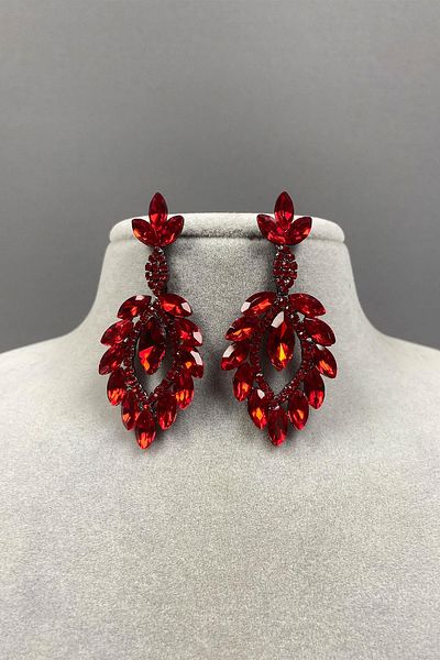 Hayalperest boncuk Shuttle Duru Leaf Patterned Stoned Evening Dress Earrings