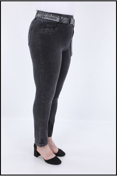 EXİTLİNE Women's Belted Black Denim Jeans