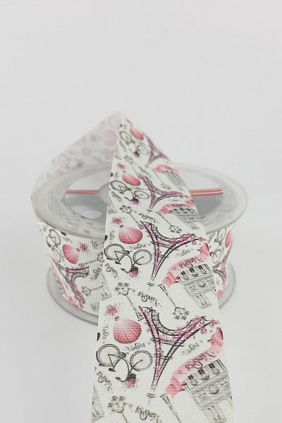 Hayalperest boncuk Panglică Grosgrain cu Motiv Turn Eyfer 4 cm 20 m