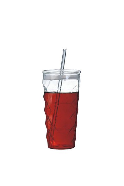 MİEN Mien Durable Glass Soft Drink Glass with Straw 480 ml -1336