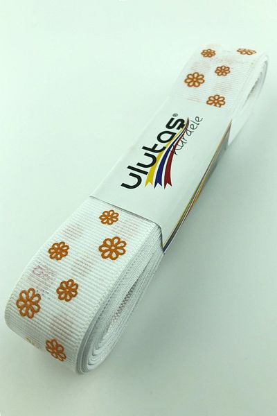 Hayalperest boncuk White Orange Daisy Printed Grosgrain Ribbon 2.5 Cm